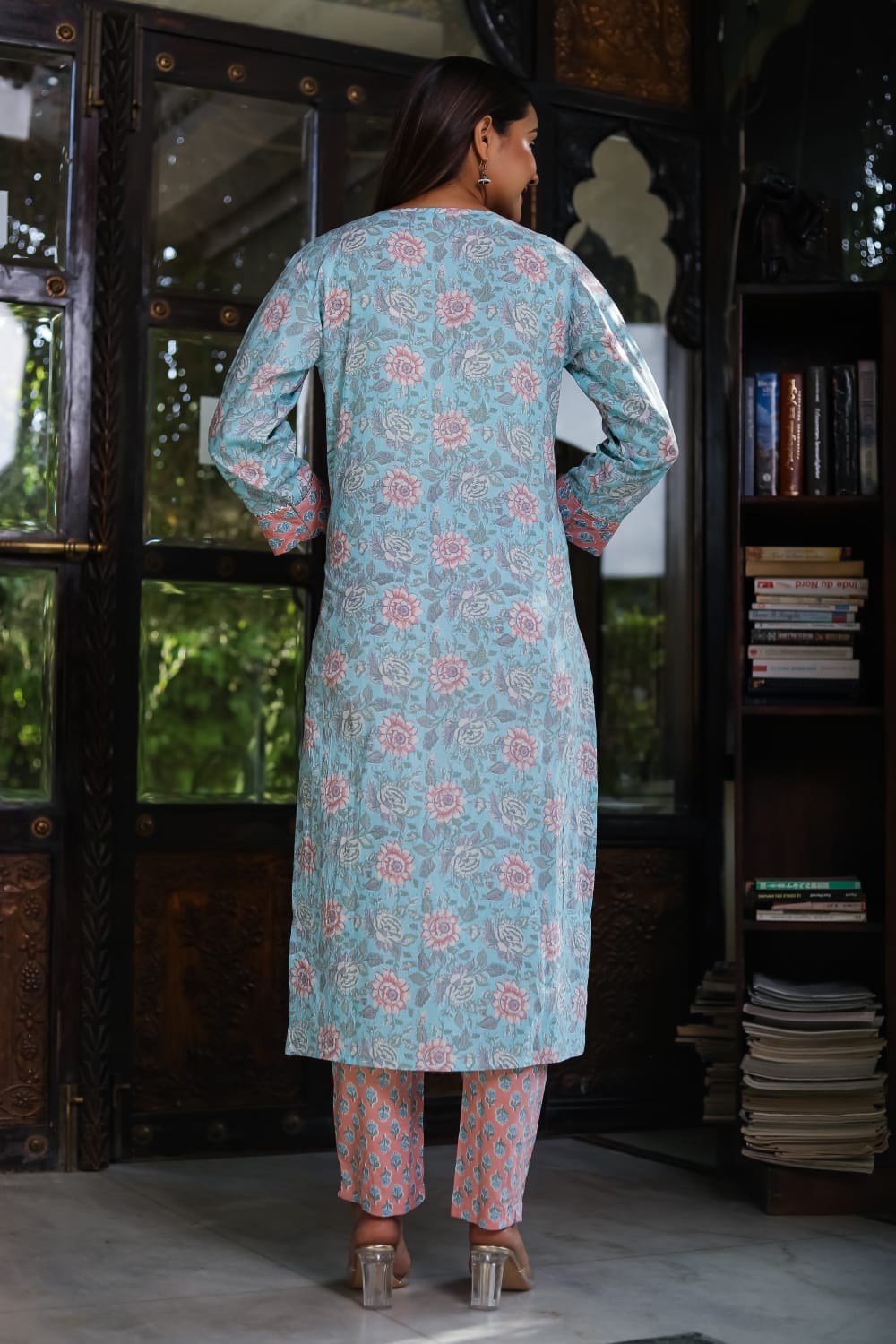Floral Breathable Soft Sky Relaxing Fit Cotton Suit (3 piece)